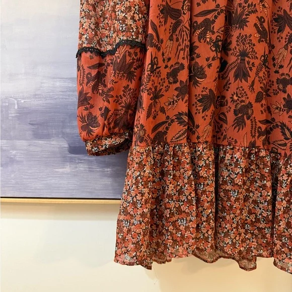 Zara Rust Floral Long Sleeve Dress - Picture 4 of 5